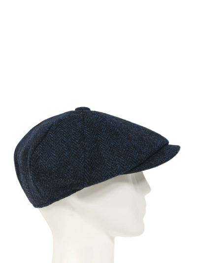 Harris Tweed 8 Piece Flat Cap - Navy Herringbone (FW3302)