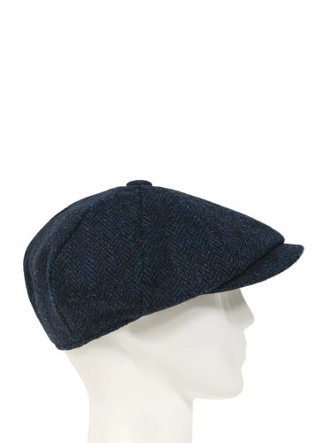 Harris Tweed 8 Piece Flat Cap - Navy Herringbone (FW3302)