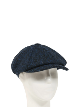 Harris Tweed 8 Piece Flat Cap - Navy Herringbone (FW3302)