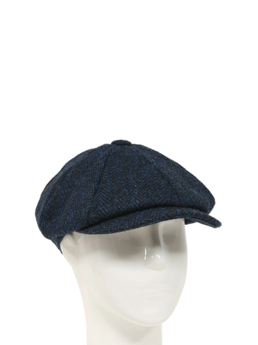 Harris Tweed 8 Piece Flat Cap - Navy Herringbone (FW3302)