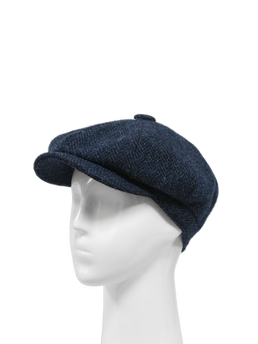 Harris Tweed 8 Piece Flat Cap - Navy Herringbone (HW)