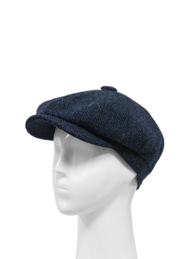 Harris Tweed 8 Piece Flat Cap - Navy Herringbone (HW)