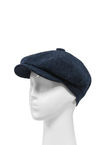 Harris Tweed 8 Piece Flat Cap - Navy Herringbone (HW)