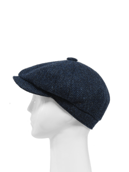 Harris Tweed 8 Piece Flat Cap - Navy Herringbone (HW)