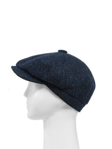 Harris Tweed 8 Piece Flat Cap - Navy Herringbone (HW)