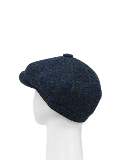Harris Tweed 8 Piece Flat Cap - Navy Herringbone (HW)