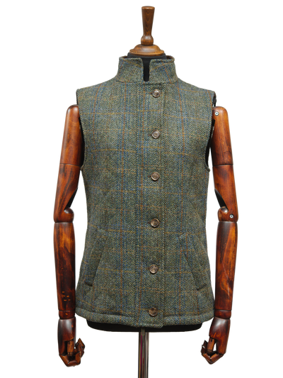 Harris Tweed Andi Gilet - Green HB With Overcheck