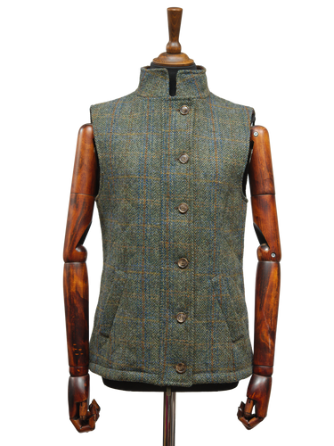 Harris Tweed Andi Gilet - Green Herringbone With Overcheck