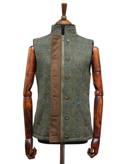 Harris Tweed Andi Gilet - Green HB With Overcheck