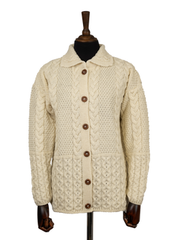 Aran Pattern Cardigan - Ecru (Dark Buttons)