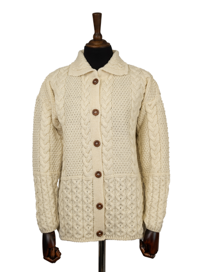 Aran Pattern Cardigan - Ecru (Dark Buttons)