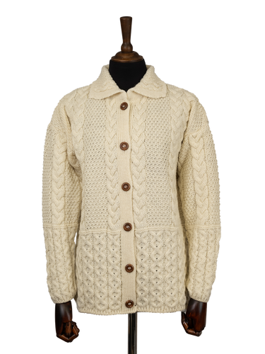 Aran Pattern Cardigan - Ecru (Dark Buttons)