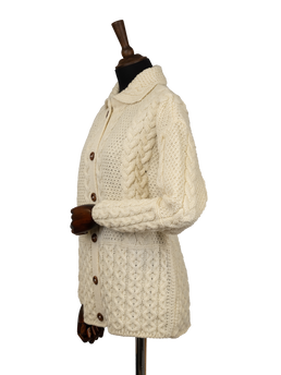 Aran Pattern Cardigan - Ecru (Dark Buttons)