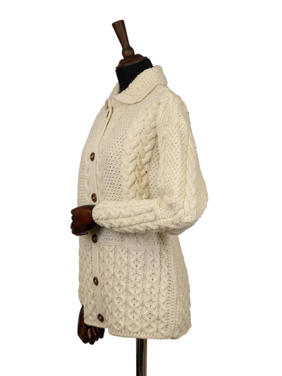 Aran Pattern Cardigan - Ecru (Dark Buttons)