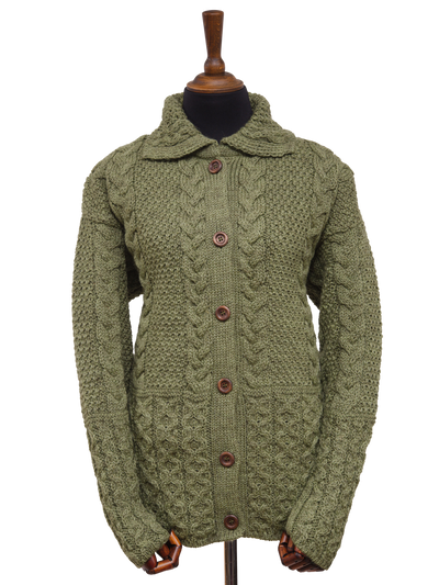 Aran Pattern Cardigan - Dark Apple (Dark Buttons)