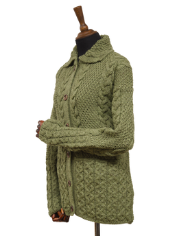 Aran Pattern Cardigan - Dark Apple (Dark Buttons)