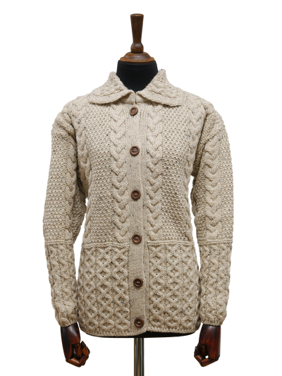 Aran Pattern Cardigan Skiddaw (Dark Buttons)