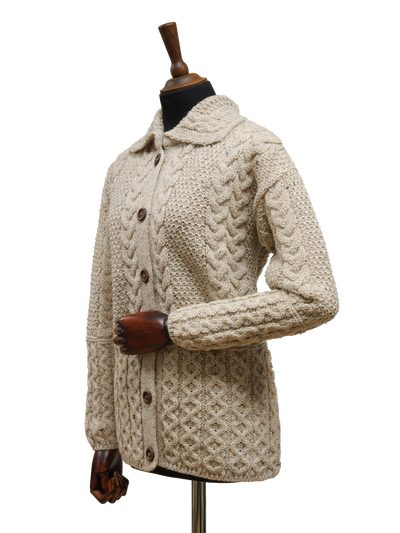 Aran Pattern Cardigan Skiddaw (Dark Buttons)