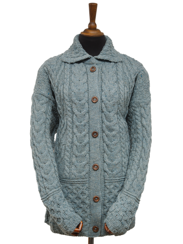 Aran Pattern Cardigan - Summer Storm (Dark Buttons)