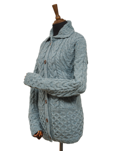 Aran Pattern Cardigan - Summer Storm (Dark Buttons)