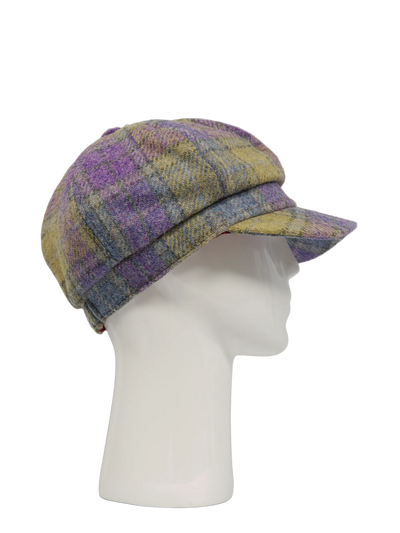 Harris Tweed Bakerboy Cap - Muted Lilac/Green Check (GA)