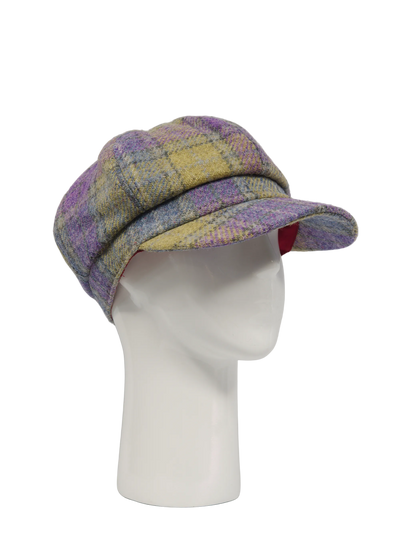 Harris Tweed Bakerboy Cap - Muted Lilac/Green Check (GA)
