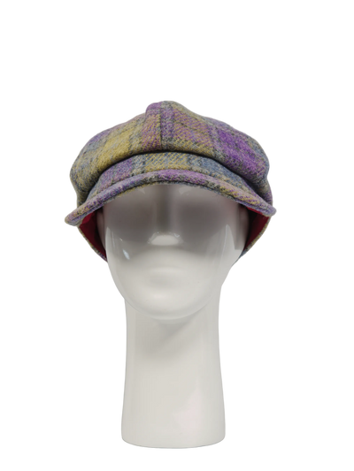 Harris Tweed Bakerboy Cap - Muted Lilac/Green Check (GA)