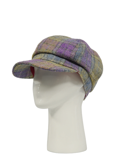 Harris Tweed Bakerboy Cap - Muted Lilac/Green Check (GA)