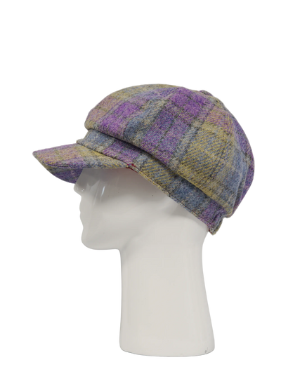 Harris Tweed Bakerboy Cap - Muted Lilac/Green Check (GA)
