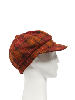 Harris Tweed Bakerboy Cap - Orange/Brown Check (GA)