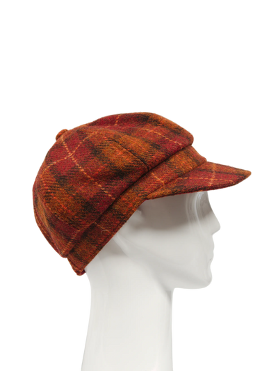 Harris Tweed Bakerboy Cap - Orange/Brown Check (GA)