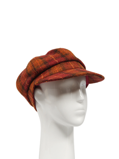 Harris Tweed Bakerboy Cap - Orange/Brown Check (GA)
