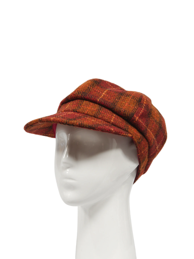 Harris Tweed Bakerboy Cap - Orange/Brown Check (GA)