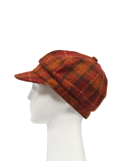 Harris Tweed Bakerboy Cap - Orange/Brown Check (GA)