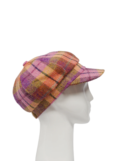 Harris Tweed Bakerboy Cap - Peach/Purple Check (GA)