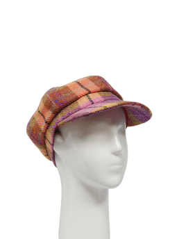 Harris Tweed Bakerboy Cap - Peach/Purple Check (GA)