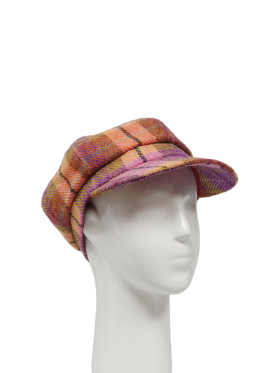 Harris Tweed Bakerboy Cap - Peach/Purple Check (GA)
