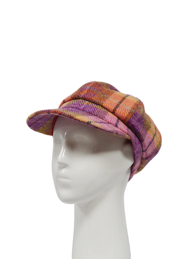 Harris Tweed Bakerboy Cap - Peach/Purple Check (GA)