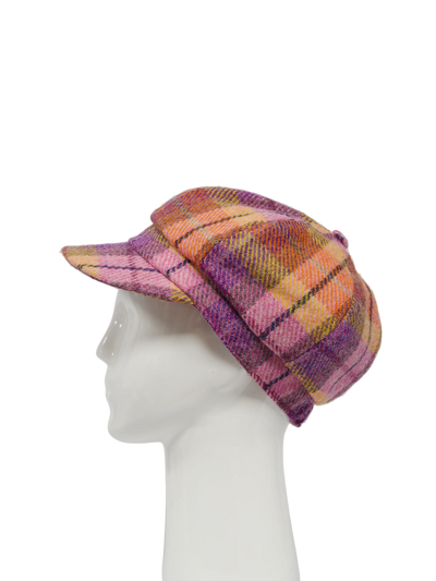 Harris Tweed Bakerboy Cap - Peach/Purple Check (GA)