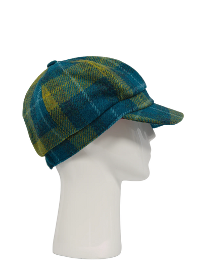 Harris Tweed Bakerboy Cap - Sea Blue/Green Check (GA)