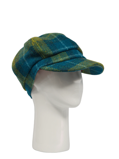Harris Tweed Bakerboy Cap - Sea Blue/Green Check (GA)