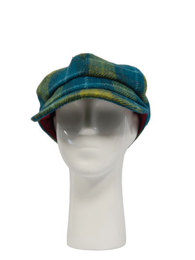 Harris Tweed Bakerboy Cap - Sea Blue/Green Check (GA)