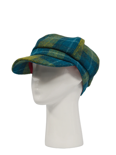 Harris Tweed Bakerboy Cap - Sea Blue/Green Check (GA)