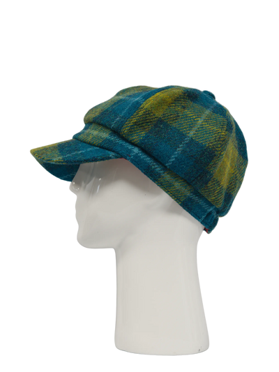 Harris Tweed Bakerboy Cap - Sea Blue/Green Check (GA)