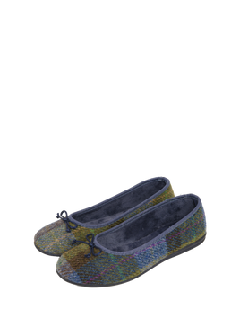 Harris Tweed Ballerina Pumps Denim Sage
