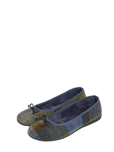 Harris Tweed Ballerina Pumps Denim Sage