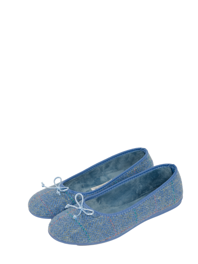Harris Tweed Ballerina Pumps Sky Windowpane
