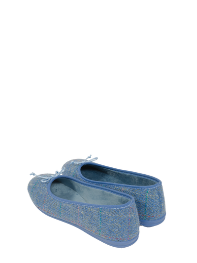 Harris Tweed Ballerina Pumps Sky Windowpane