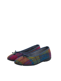 Harris Tweed Ballerina Pumps Denim/Lime Check A0195