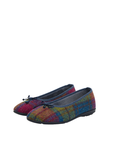 Harris Tweed Ballerina Pumps Denim/Lime Check A0195